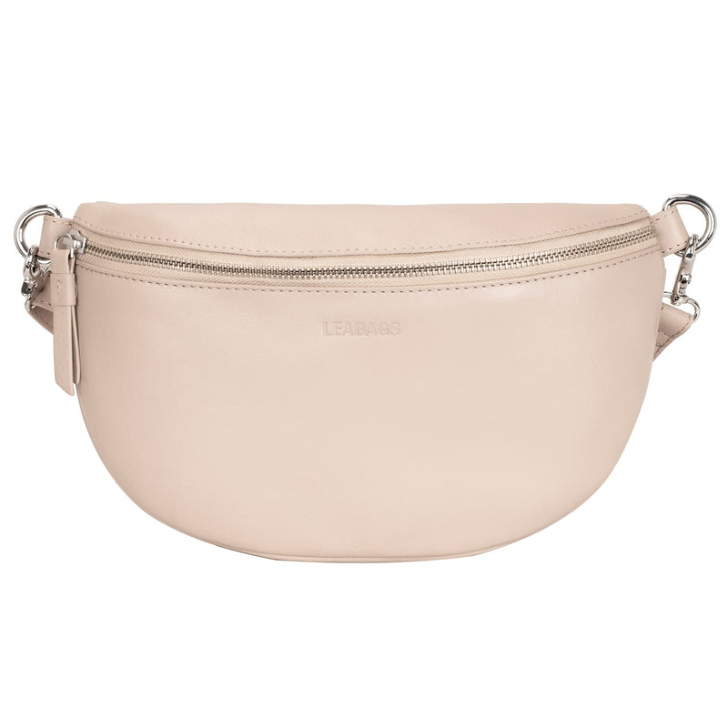 LEABAGS Bogota große Bauchtasche aus echtem Leder | Gürteltasche mit Reißverschluss | Crossbody Bag für Damen | 27x7x16 cm | Brusttasche Creme Beige