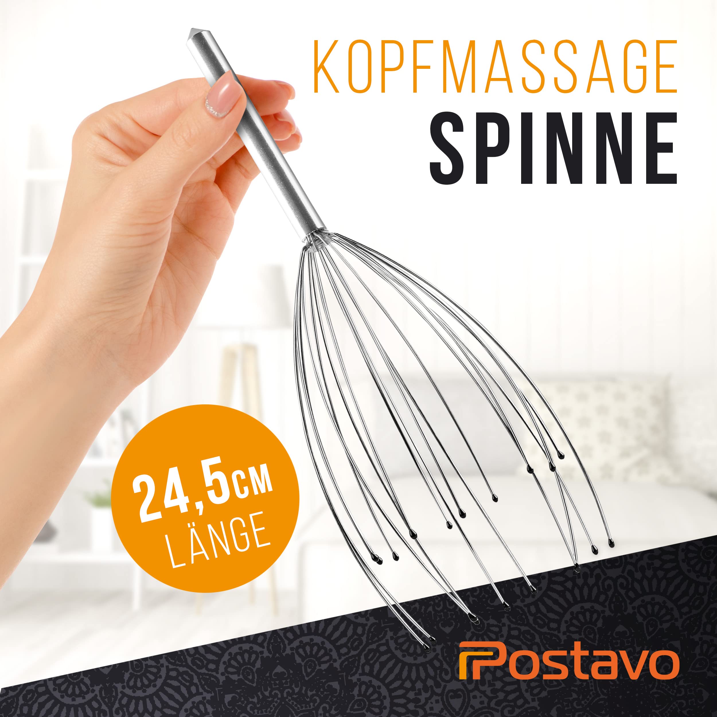 Postavo [ORIGINAL] Kopfmassage Spinne - Kopfmassagegerät mit 20 Fingern - Für perfekte Entspannung & eine bessere Durchblutung - Kopfhaut Massagebürste mit ergonomischen Griff aus Edelstahl