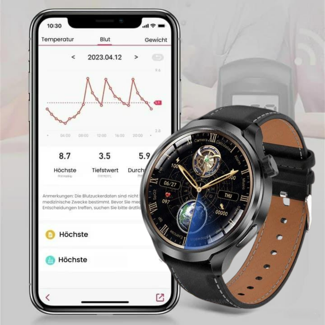 Rebolet | VitalSense Pro X - Gesundheits-Smartwatch mit Lederarmband (2025)
