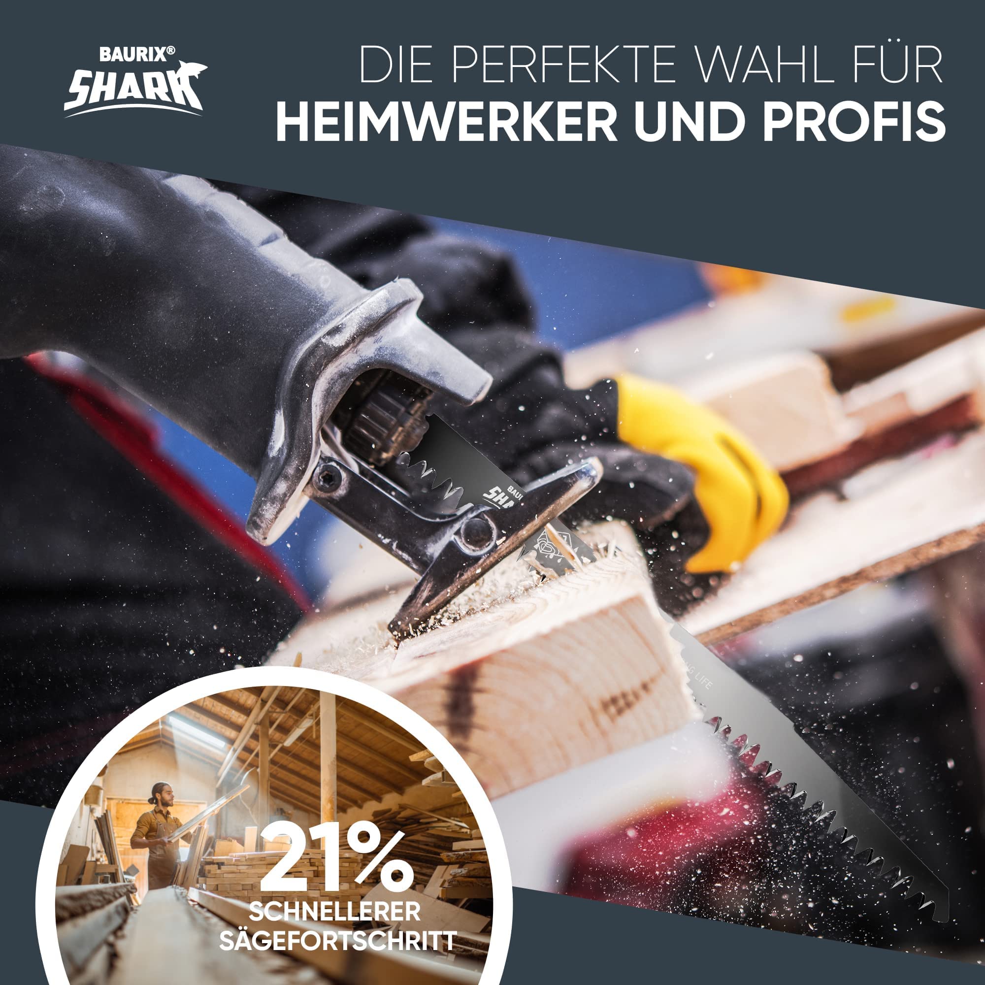 BAURIX® Säbelsägeblätter Holz I SHARK® [5 Stück] I 240 mm, 5 TPI I Sägeblatt Säbelsäge für schnelle und saubere Schnitte I Grobholz, Nassholz, Brennholz, lebendes Holz