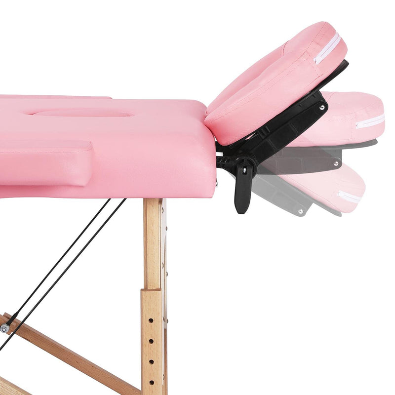 Yaheetech Massageliege Mobile Massagetisch mit Holzfüßen 2 Zonen Tragebares Massagebett inkl. Kopfstütze & Armlehnen Höhenverstellbar 60cm Breit bis 250 kg Belastbar, Hellrosa