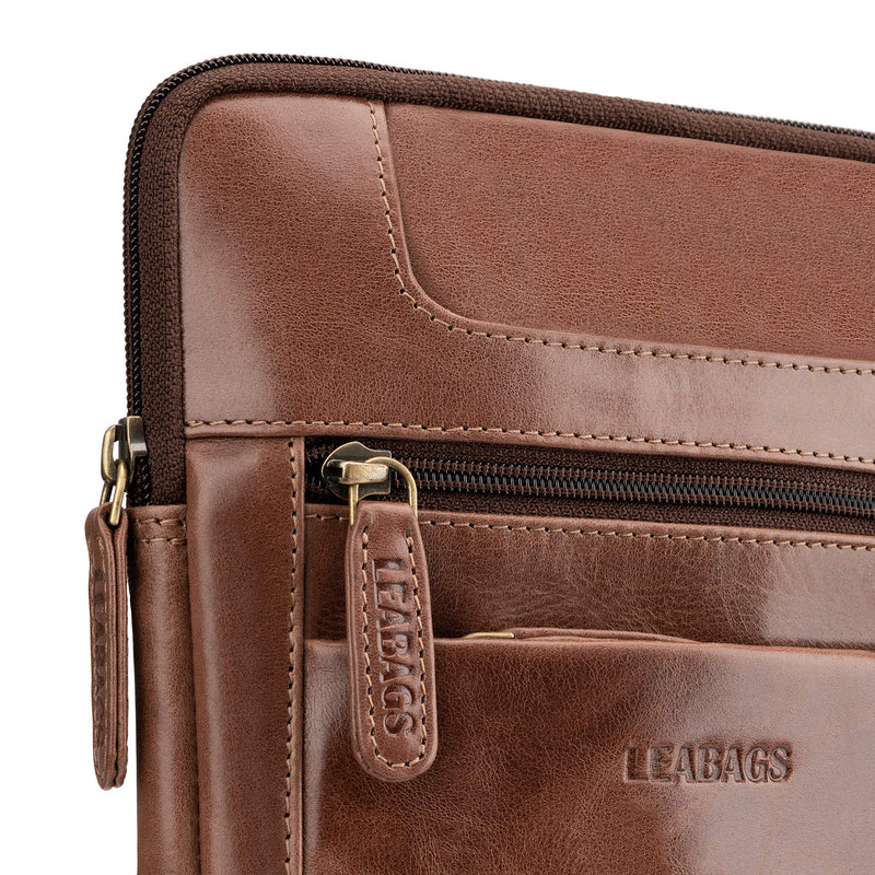 LEABAGS Leder Umhängetasche Herren & Damen I Messenger Bag mit Schultergurt I Schultertasche I Arbeitstasche I Tragetasche I Handtasche I Echtleder Tasche I Vintage Cognac