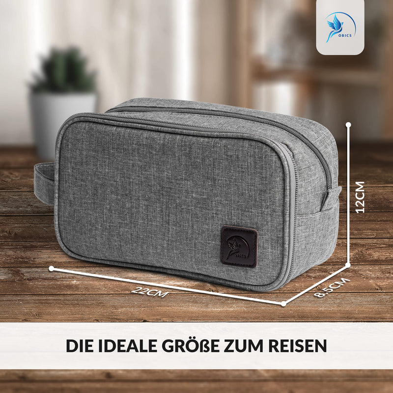 Obics Kulturbeutel Damen & Herren Grau 3L klein - Kosmetiktasche zum Aufhängen mit 10 Innen-Fächer für Reise, Camping & Handtasche - Kosmetik-Tasche & Waschtasche - Beauty Case Organizer für unterwegs