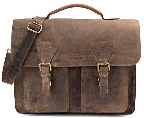 Leabags Leder Aktentasche Herren & Damen I Echtleder Laptoptasche bis 15 Zoll I Umhängetasche mit Schultergurt I Schultertasche I Messenger Bag I Arbeitstasche I Lehrertasche I Vintage Graubraun