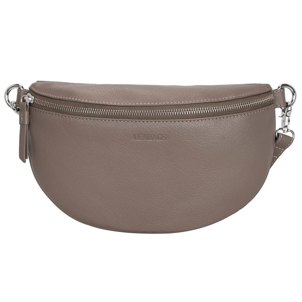 LEABAGS Bogota große Bauchtasche aus echtem Leder | Gürteltasche mit Reißverschluss | Crossbody Bag für Damen | 27x7x16 cm | Brusttasche Taupe