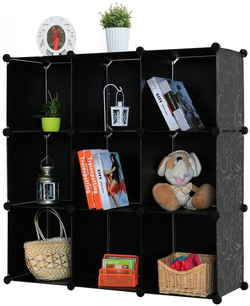 Kronenburg Regalsystem Badregal Steckregal Schrank Regal Kleiderschrank Garderobe - 112 x 112 x 37 cm - Schwarz Dekor