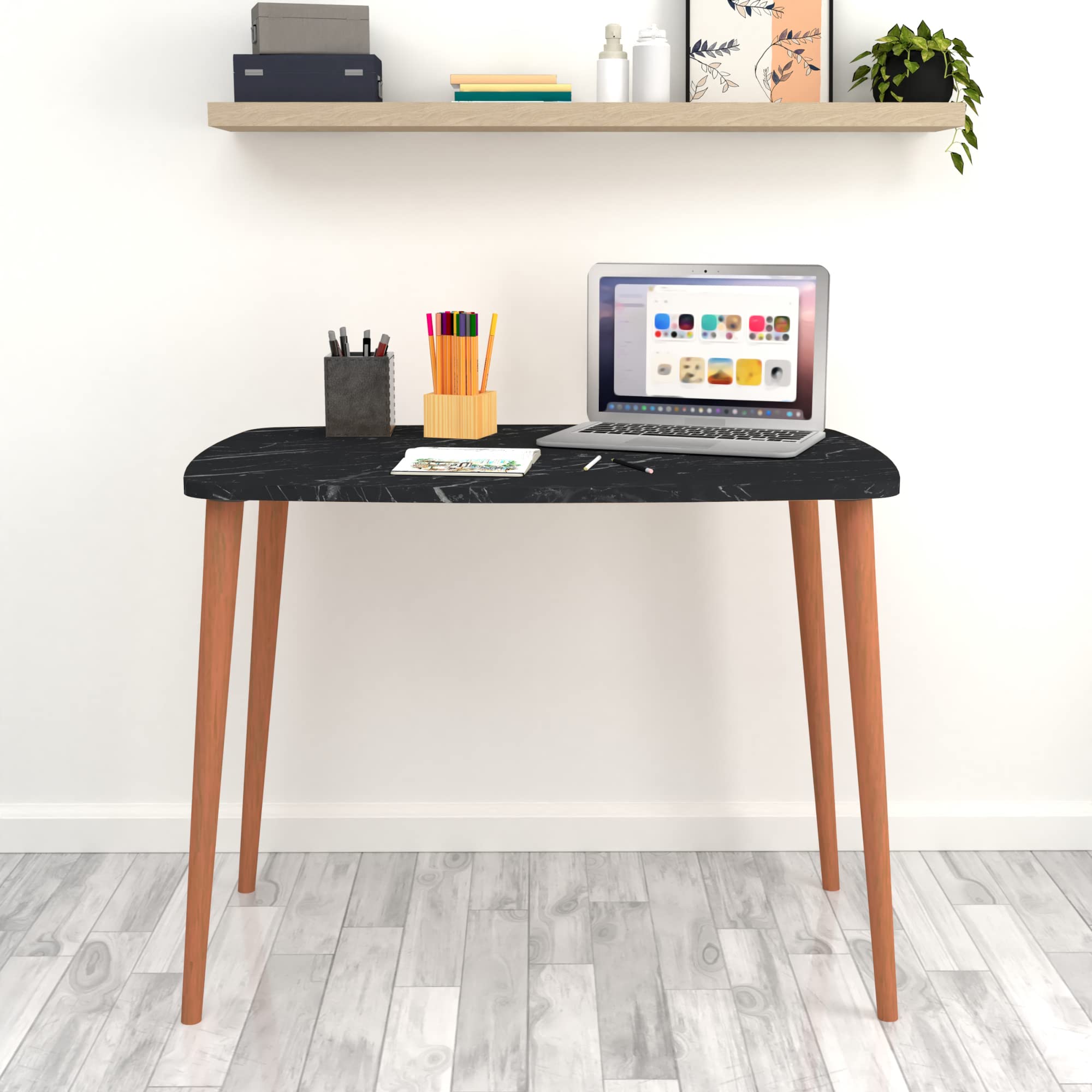 [en.casa] Schreibtisch Kongsberg Computertisch 70 x 90 x 60 cm PC-Tisch Arbeitstisch für Home Office Büro Marmor schwarz