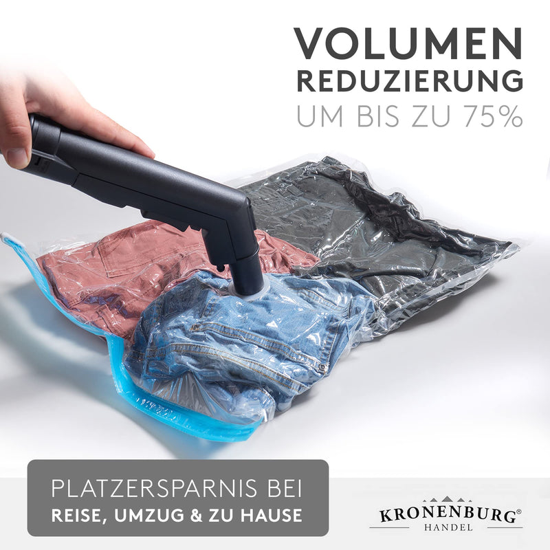 Kronenburg Vakuumbeutel für Kleidung 15er Set - Vakuum Kleiderbeutel wiederverwendbar – 6 Größen Aufbewahrungsbeutel für Kleidung Bettwäsche Winterkleidung und mehr - weitere Sets wählbar