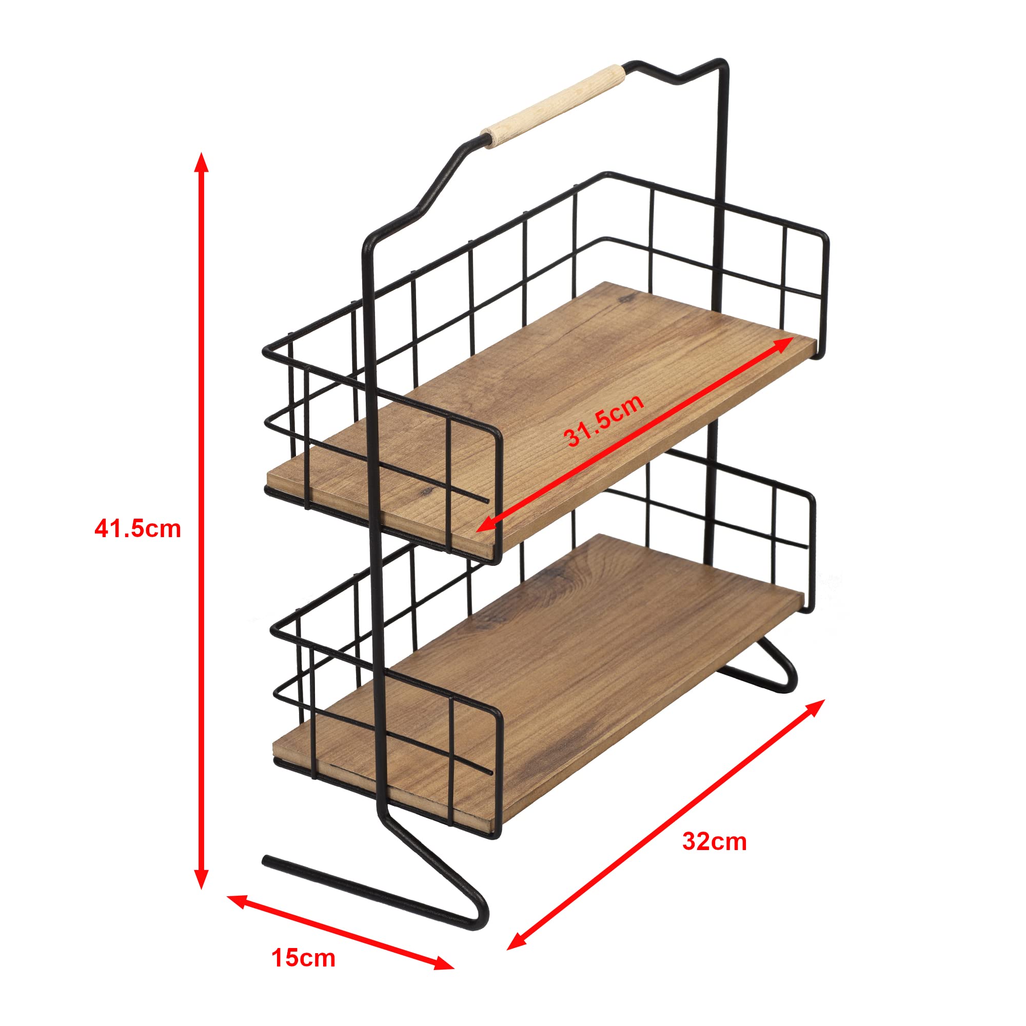 [en.casa] Tischregal Sallingsund Küchenregal mit 2 Ablageflächen Gewürzaufbewahrung 41,5 x 32 x 15 cm Küchen-Organizer Schwarz/Holzfarben