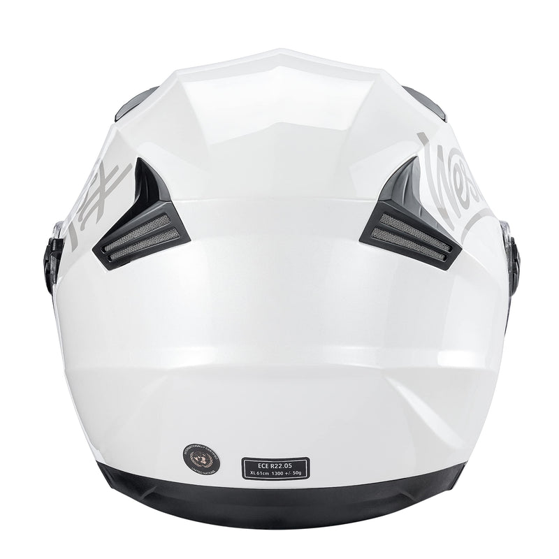 Westt Klapphelm Flip up Motorradhelm Integralhelm Herren Damen mit verstärktem Kinnschutz Chopper Moped Mofa Roller Modular Helm Motorrad mit ECE DOT Zertifizierung, weiß, L (57-58 cm)