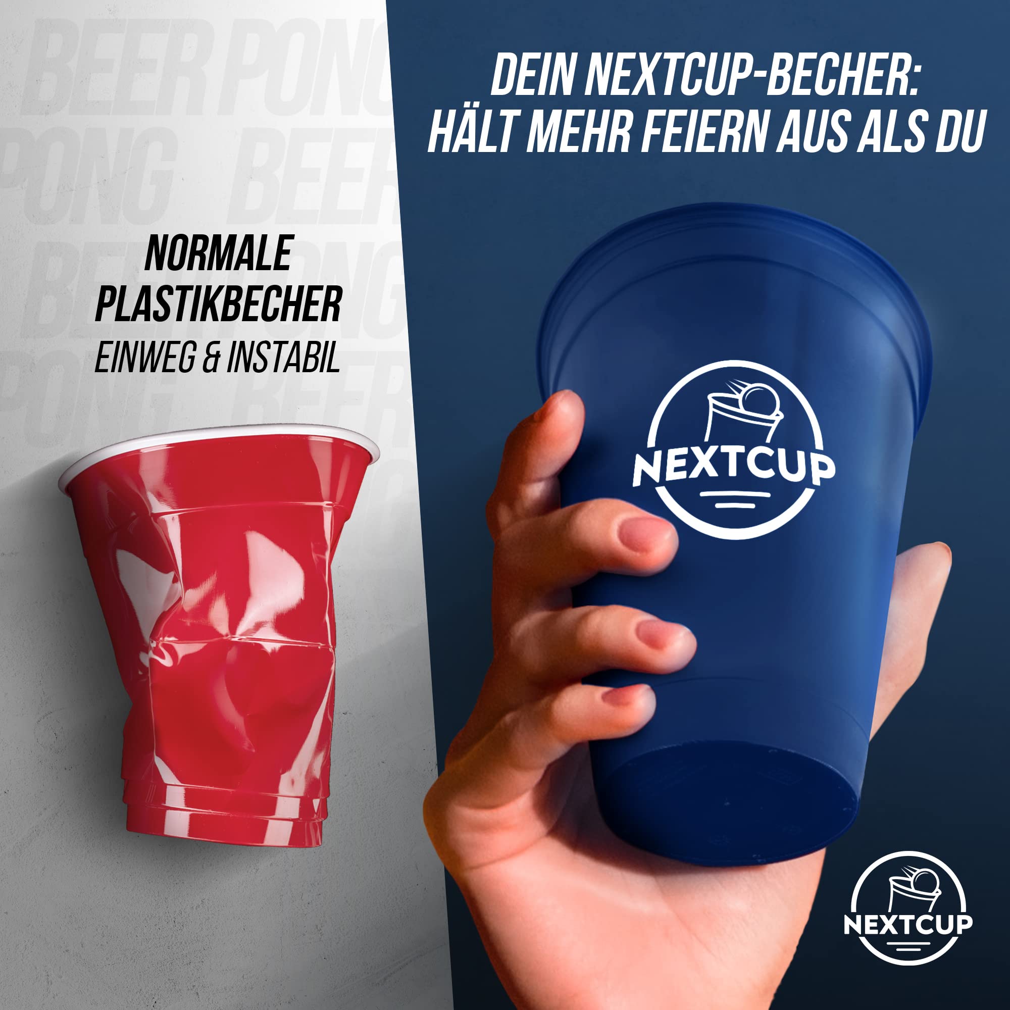 NEXTCUP Becher Set Made in Germany - 22 extra stabile und nachhaltige Hartplastik Becher [473ml - 16oz] – Spülmaschinengeeignet und Wiederverwendbar (Rot/Blau)