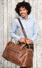 Leabags Leder Weekender Damen & Herren I Echtleder Premium Reisetasche I 55 l Sporttasche I Duffle Travel Gym Bag I Sporttasche I Trainingstasche I Tasche Flugzeug I groß I Vintage Cognac