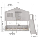 Juskys Kinderbett Baumhaus 90 x 200 cm mit Dach, Rutsche & Leiter — Etagenbett Weiß für Kinder — 2X Lattenrost bis 150 kg — Hausbett aus Massivholz