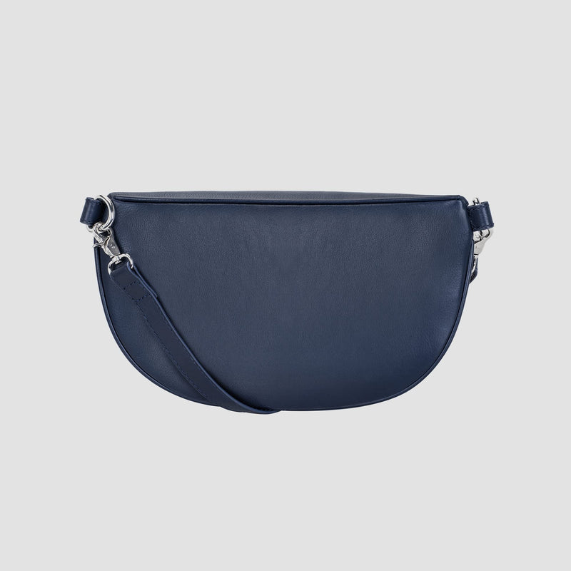 LEABAGS Cali kleine Bauchtasche aus echtem Leder | Gürteltasche mit Reißverschluss | Crossbody Bag für Damen | 23x5x13 cm | Brusttasche Blau