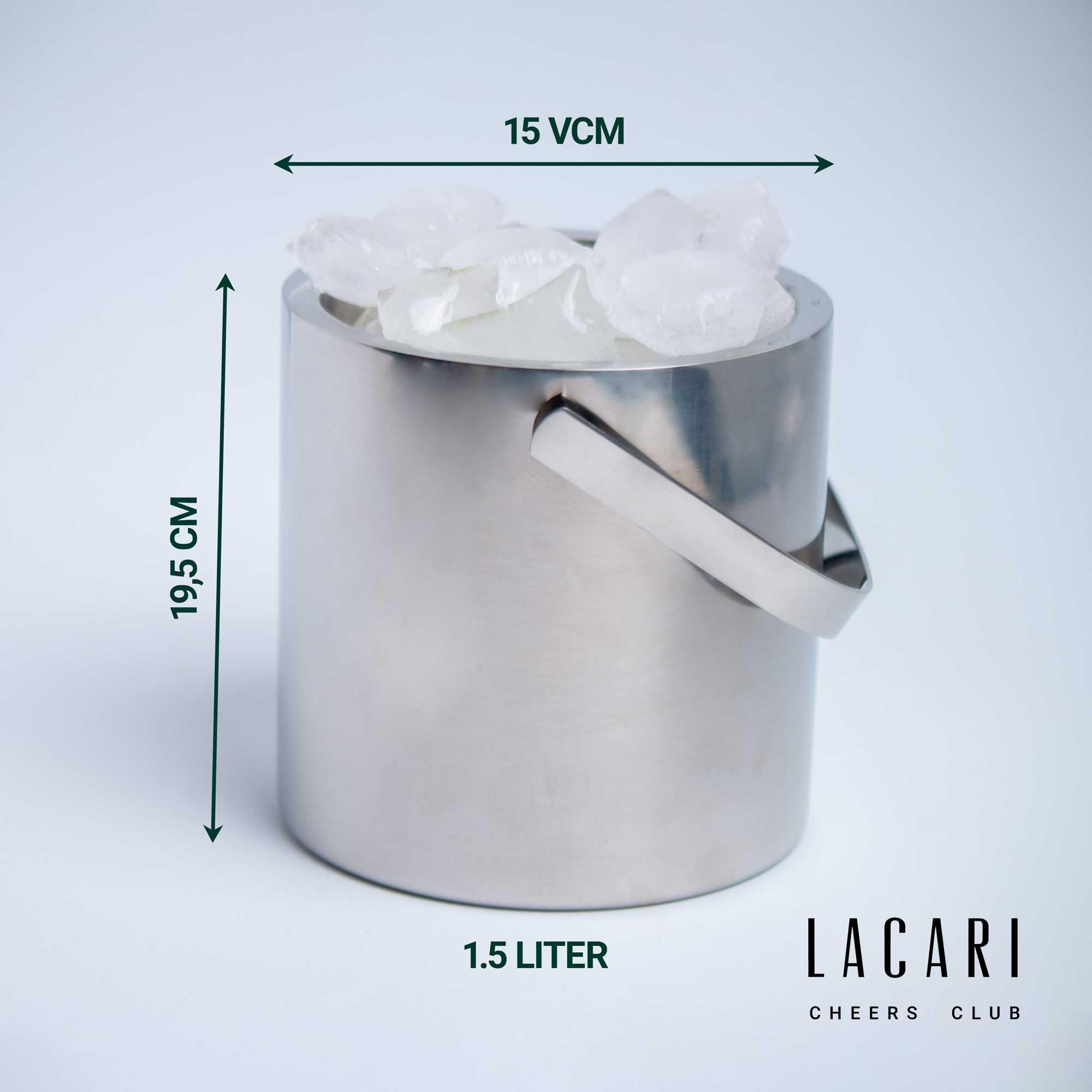 Eiskübel | Eiseimer & Ice Bucket | Lacari ORIGINAL Eisbehälter für Eiswürfel | Für bis zu 30 Eiswürfel | Eiswürfelbehälter Edelstahl | Eiskübel mit Deckel, Inhalt 1,3 Liter | Cheers Club