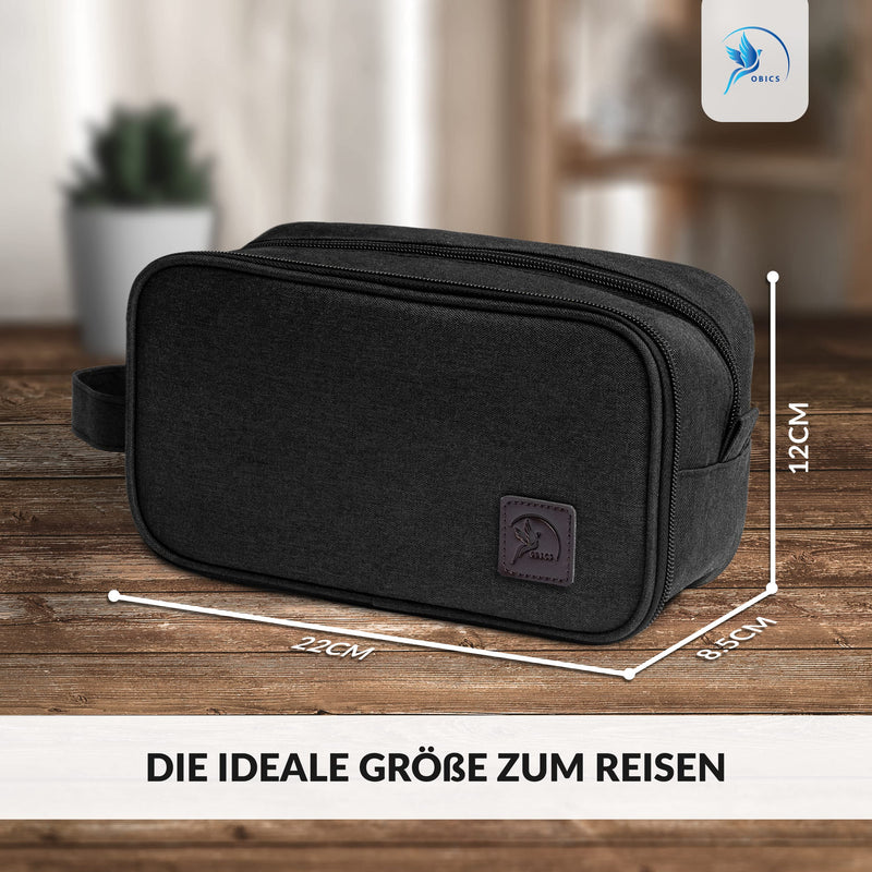 Obics Kulturbeutel Damen & Herren Schwarz 3L klein - Kosmetik-Tasche zum Aufhängen mit 10 Innen-Fächer für Reise, Camping & Handtasche - Travel Beauty Case & Waschtasche Organizer für unterwegs