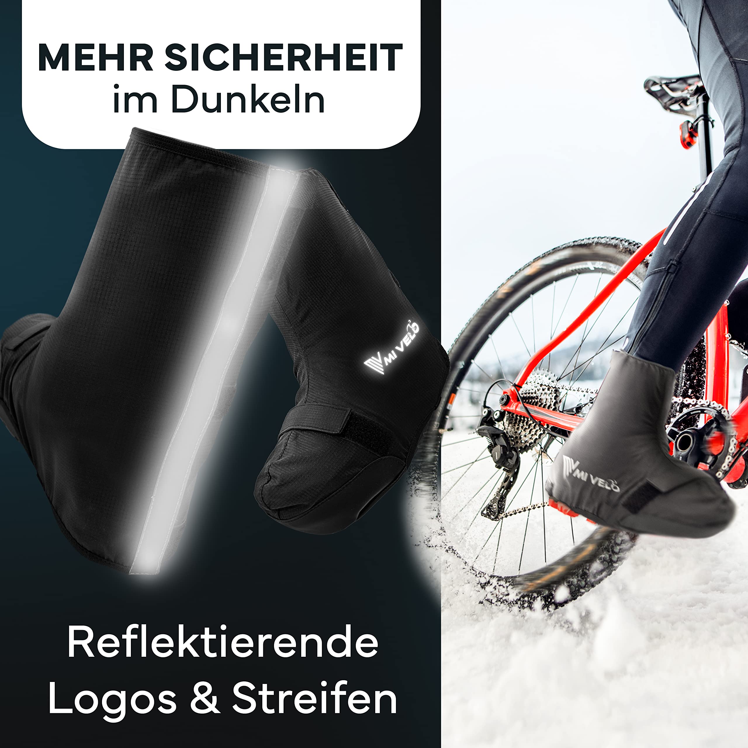 MIVELO Überschuhe Fahrrad I Regenschutz Schuhe reflektierend, wasserdicht, Winddicht & schmutzabweisend I Schuhüberzieher Fahrrad (40-43, Schwarz)