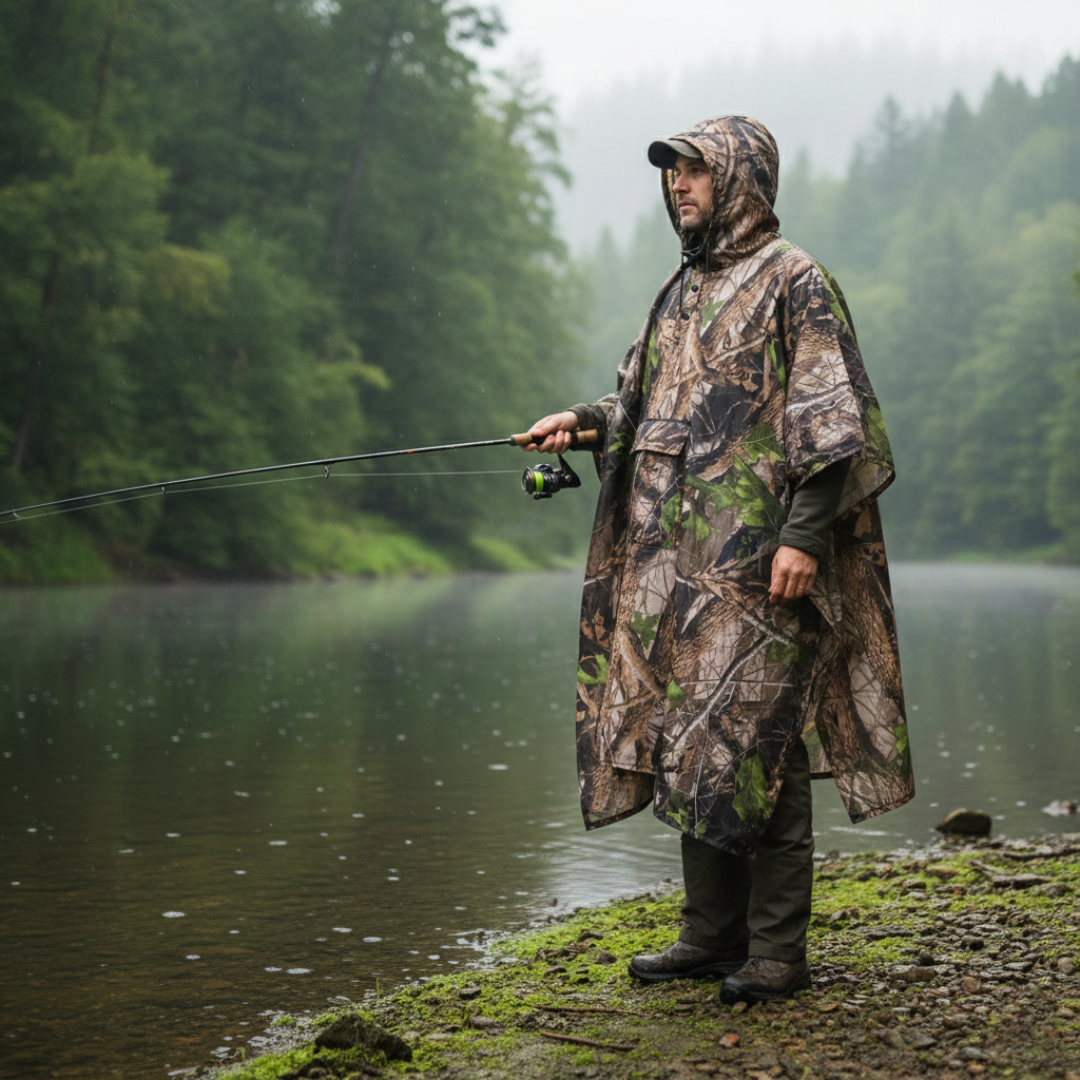 Camouflage-Regenponcho mit Kapuze – wasserabweisend