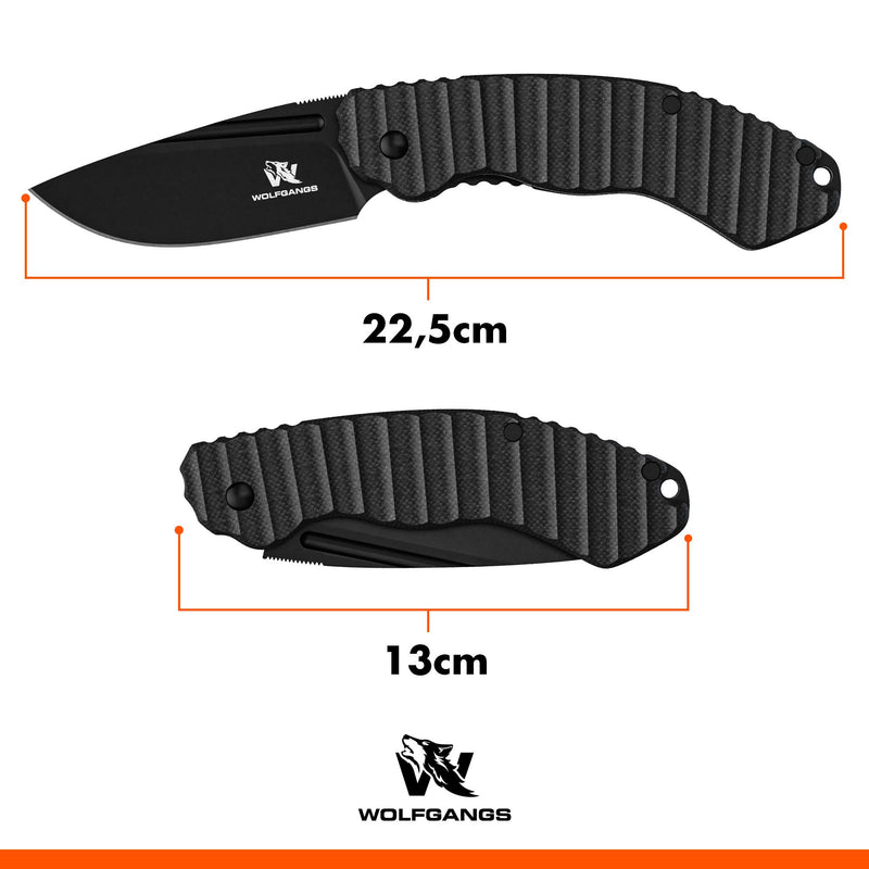 Wolfgangs GLADIO Zweihandmesser Klappmesser aus feinstem D2 Stahl - Legales Taschenmesser Klappmesser - Rebustes Outdoor Messer Survival - Klappmesser Outdoor inkl. Kydex Holster (komplett schwarz)