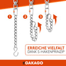 Gakago Verlängerungskette als Hängesessel Kette, Schaukel Verlängerung, Boxsack Halterung - Extra Starke Stahlkette mit S-Haken, Drehwirbel und Karabiner - Flexible Aufhängung auch für Draußen