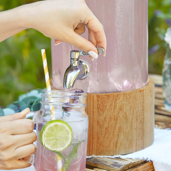 SPRINGLANE Glas Getränkespender 3,8 L Greta mit Edelstahl-Zapfhahn & Ständer aus Eichenholz, Limonaden-Spender, Vintage Design Mason Jar