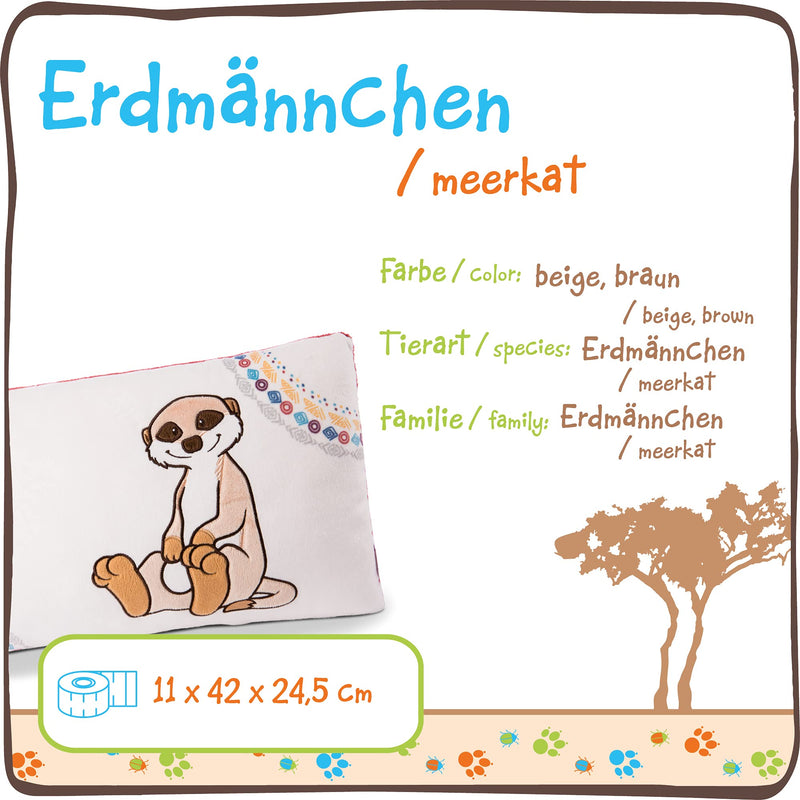 NICI Kuschelkissen Erdmännchen– Flauschiges Kuscheltierkissen Erdmännchen für Mädchen, Jungen & Babys – rechteckiges Stofftierkissen, 43 x 25 cm, beige / braun, 46850