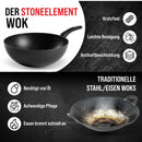 Oakfire 30cm Wokpfanne mit Deckel Antihaft Beschichtung | Wok Pfanne hoher Rand Induktion geeignet | StoneElement | Non-Stick