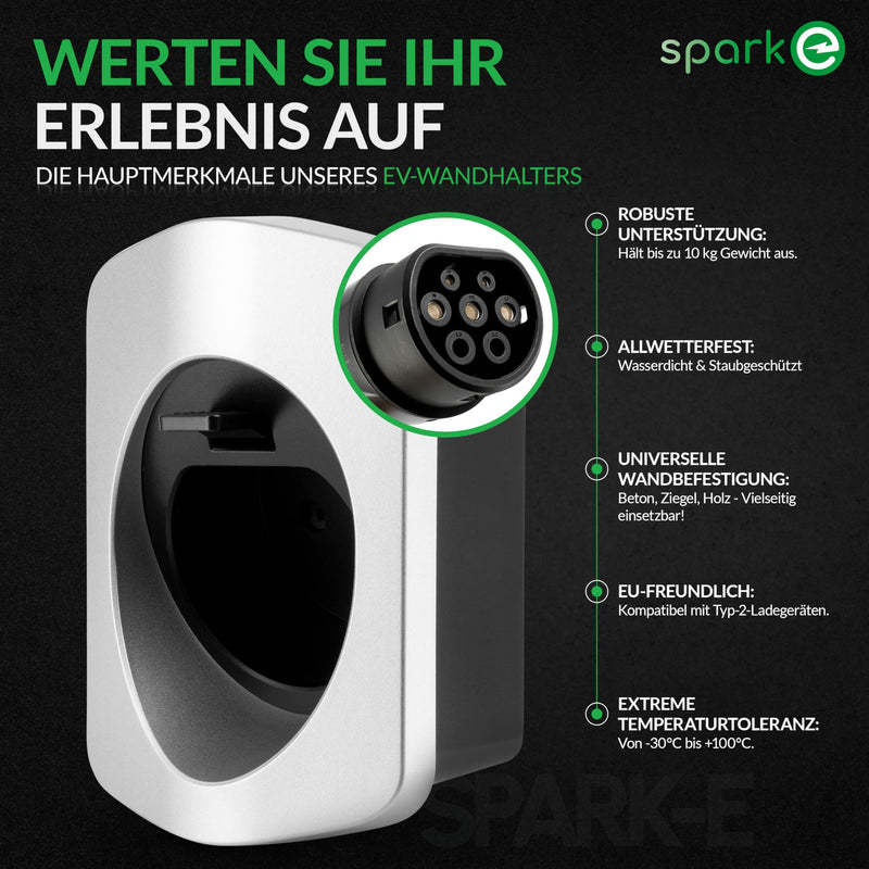 Spark-e Typ 2 Ladekabel Halterung | Sichere Wallbox Kabelhalterung für EV-Ladegeräte | Typ 2 Halterung Ladekabel Organizer in Deutscher Qualität | Silber