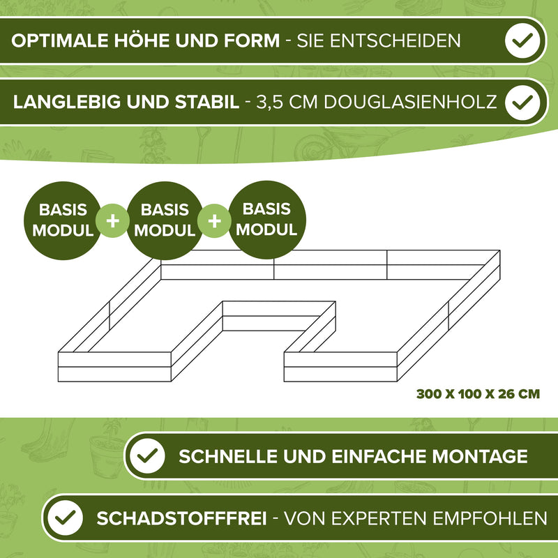 ROODZ Hochbeet Holz - Erweiterung - Modulares Hochbeet zum Stecken - Individuelles Premium Holzhochbeet mit 4 Brettern - Witterungsbeständiges Kräuterbeet aus Douglasienholz - Bestellen Sie jetzt!