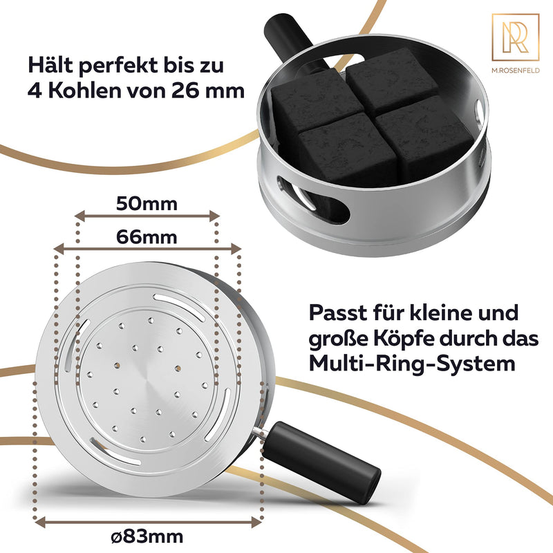 M. ROSENFELD Smokebox Shisha – HOOKARTIS – Heat Management Shisha Kopf Aufsatz mit Doppelring-Boden. passt für alle gängigen Köpfe, Shisha HMD Designed in Germany. New Version Kohlekorb Shisha