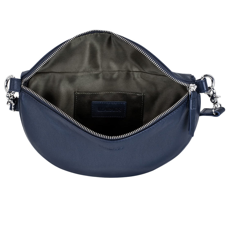 LEABAGS Bogota große Bauchtasche aus echtem Leder | Gürteltasche mit Reißverschluss | Crossbody Bag für Damen | 27x7x16 cm | Brusttasche Blau