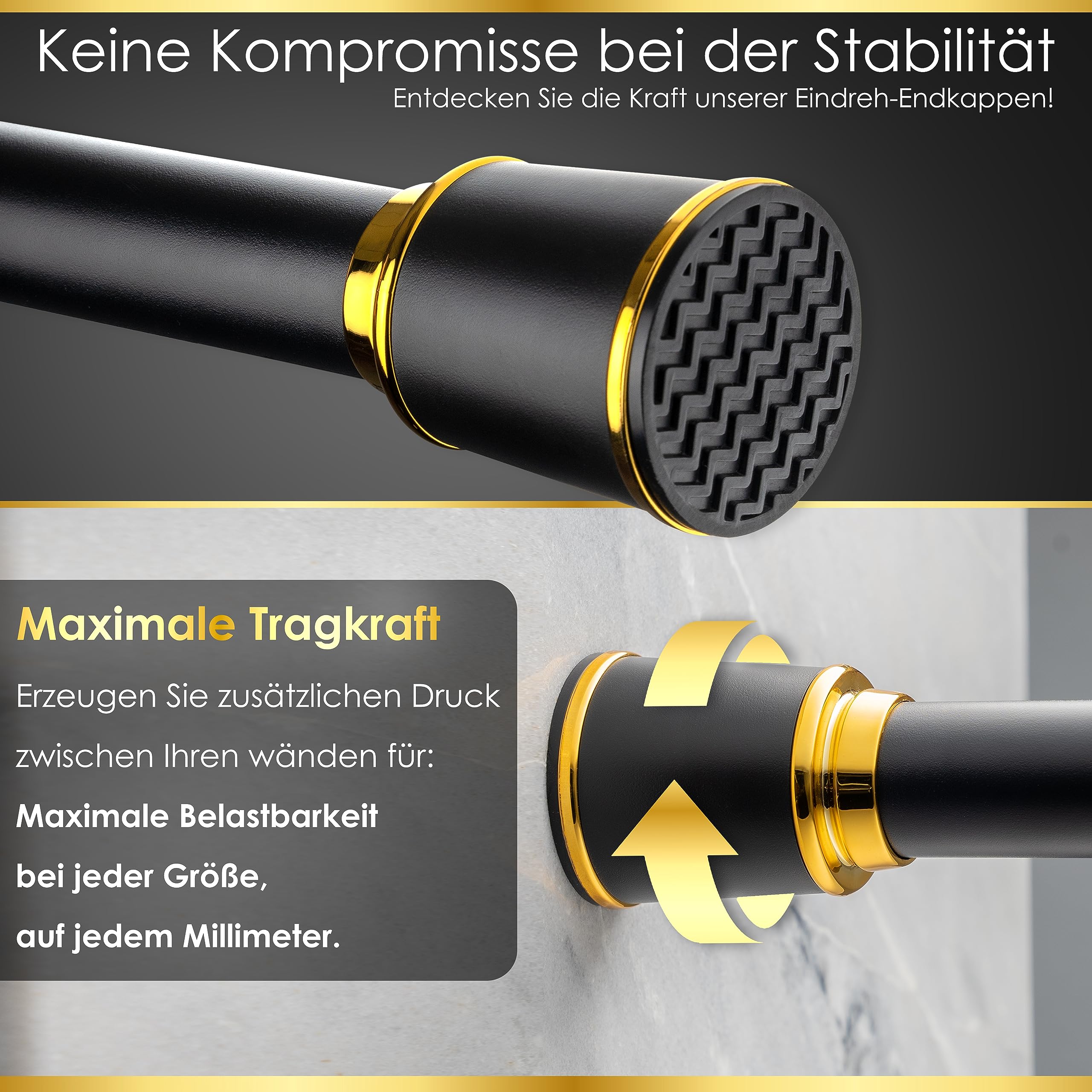 MEISENBERG Gardinenstange Ohne Bohren 120-170 cm Ø32mm, Schwarz – Teleskopstange, Klemmstange Ausziehbar, Vorhangstange Zum Klemmen – Ideal für Vorhang & Gardinen