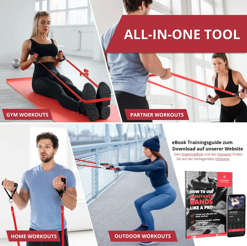 Resistance Widerstandsband Set Textil mit Trainings-eBook - Expander Tubes Bänder Band Stoff Fitnessbänder - Widerstandsbandset: 5 Griffe Türanker Fußschlaufen