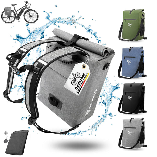 MIVELO Fahrradtasche für Gepäckträger - 3in1 Gepäckträgertasche Rucksack Umhängetasche - 100% wasserdicht und PVC-frei - mit herausnehmbarer Laptoptasche (25L) grau