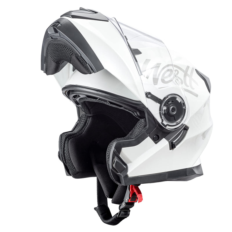 Westt Klapphelm Flip up Motorradhelm Integralhelm Herren Damen mit verstärktem Kinnschutz Chopper Moped Mofa Roller Modular Helm Motorrad mit ECE DOT Zertifizierung, weiß, L (57-58 cm)