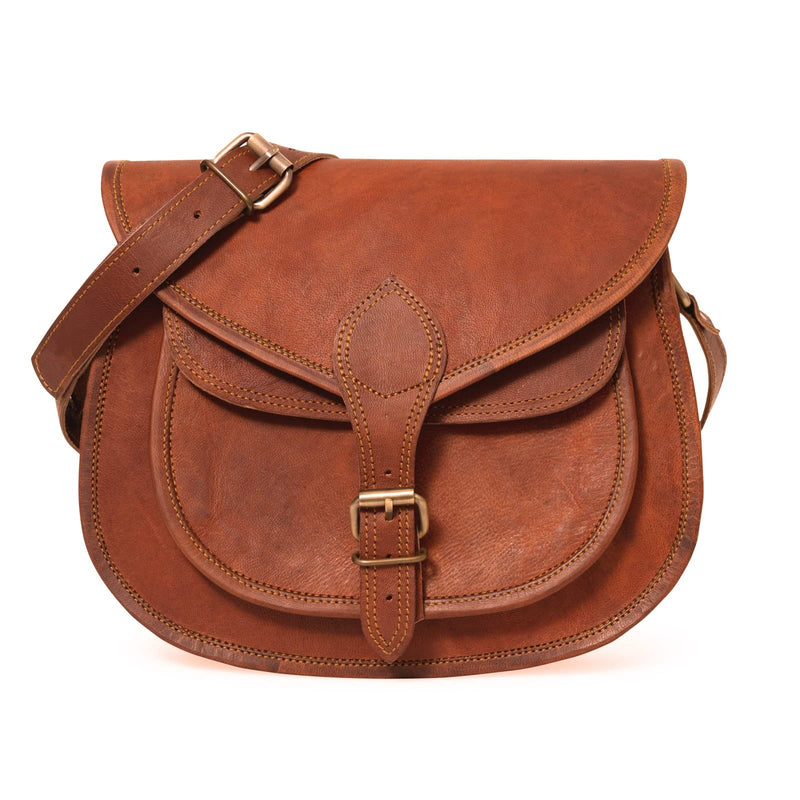 Leather Lane 'Felicia' Handtasche Echtes Leder Vintage Umhängetasche für Damen Retro Design Ledertasche Schultertasche Naturleder Braun L