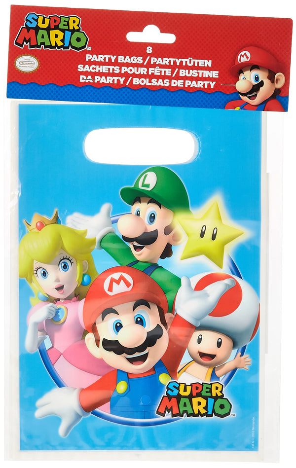 Amscan 9901541 - Partytüten Super Mario, 8 Stück, 23 x 16,5 cm, Mitgebsel, Kindergeburtstag