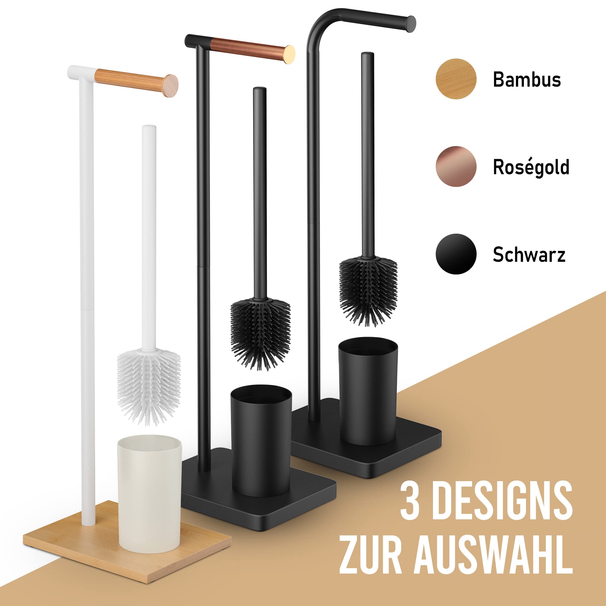 Abrush Stand WC Garnitur | Toilettenbürste- und Toilettenpapierhalter mit Silikon WC Bürste | WC Garnitur Set für jedes Badezimmer in schwarz