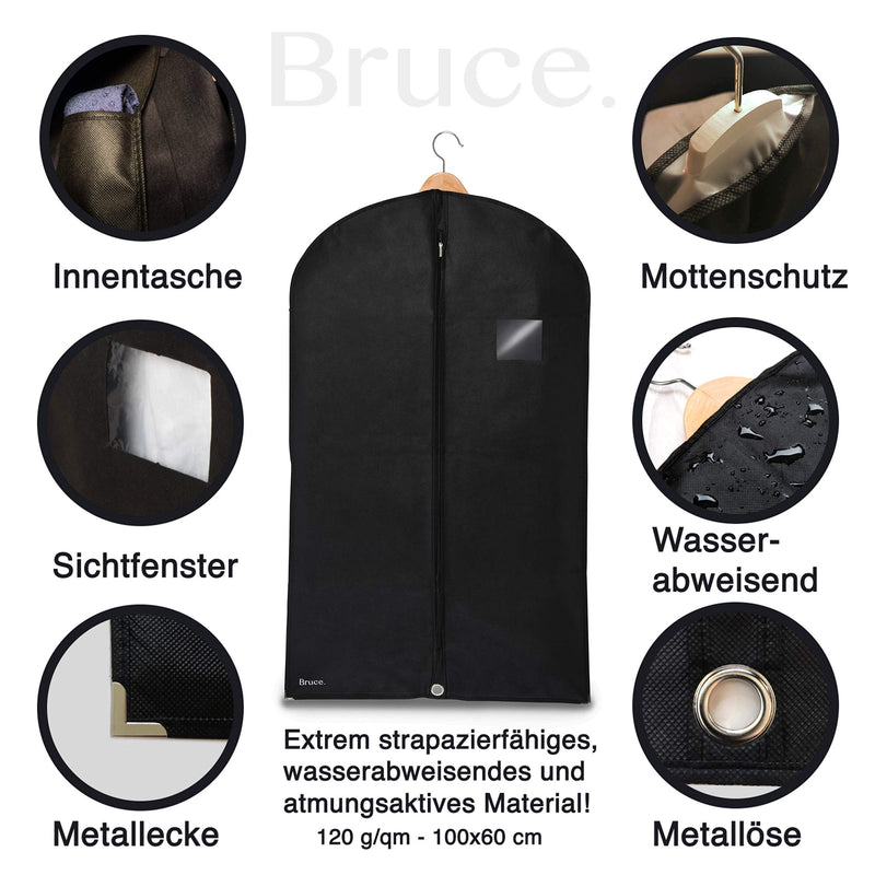 Bruce.® 3 x Premium Kleidersack inkl. Schuhbeutel I 100 x 60 cm I Optimierte Materialstärke von 120 GSM I Hochwertige Kleiderhülle für Anzug und Kleid I Atmungsaktive Anzugtasche für Reisen