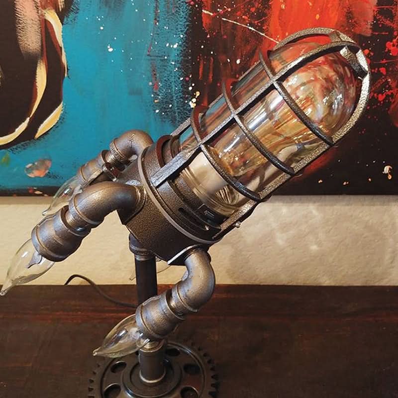 Rebolet | Steampunk-Rakete Tischlampe mit Flammenlicht