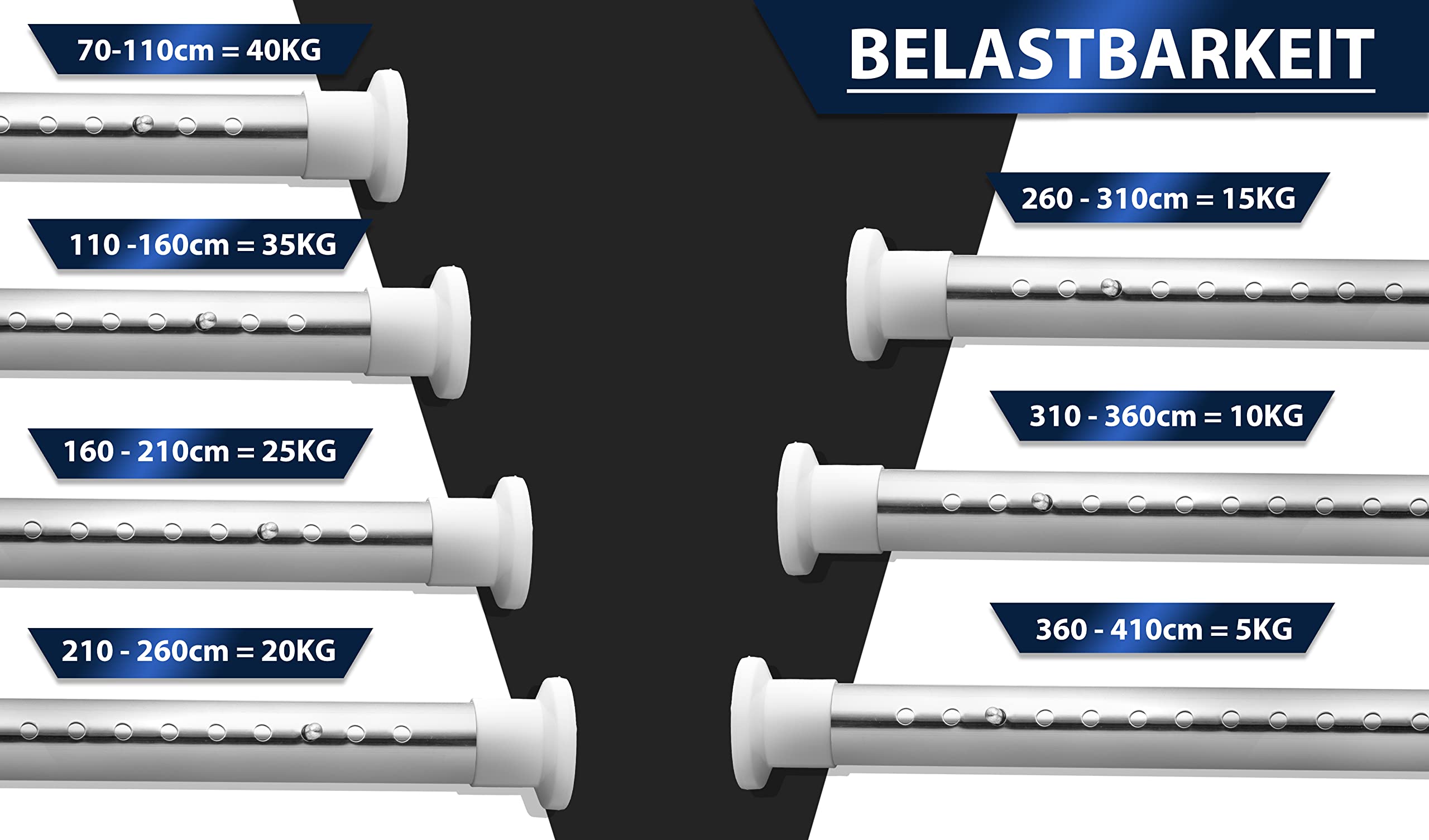 MEISENBERG Gardinenstange ohne Bohren 310-360cm, Ø32mm Chrom Multifunktionale Vorhangstange Klemmbar - Ausziehbare Teleskopstange Klemmstange - für Trennwand, Vorhang und Balkon