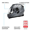 Westt Klapphelm Flip up Motorradhelm Integralhelm Herren Damen mit verstärktem Kinnschutz Chopper Moped Mofa Roller Modular Helm Motorrad mit ECE DOT Zertifizierung, grau, S (53-54 cm)