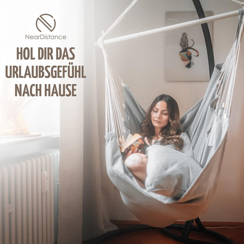 NearDistance® Basic Hängesessel, für drinnen und draußen, für Erwachsene und Kinder, mit Kissen (hellgrau)