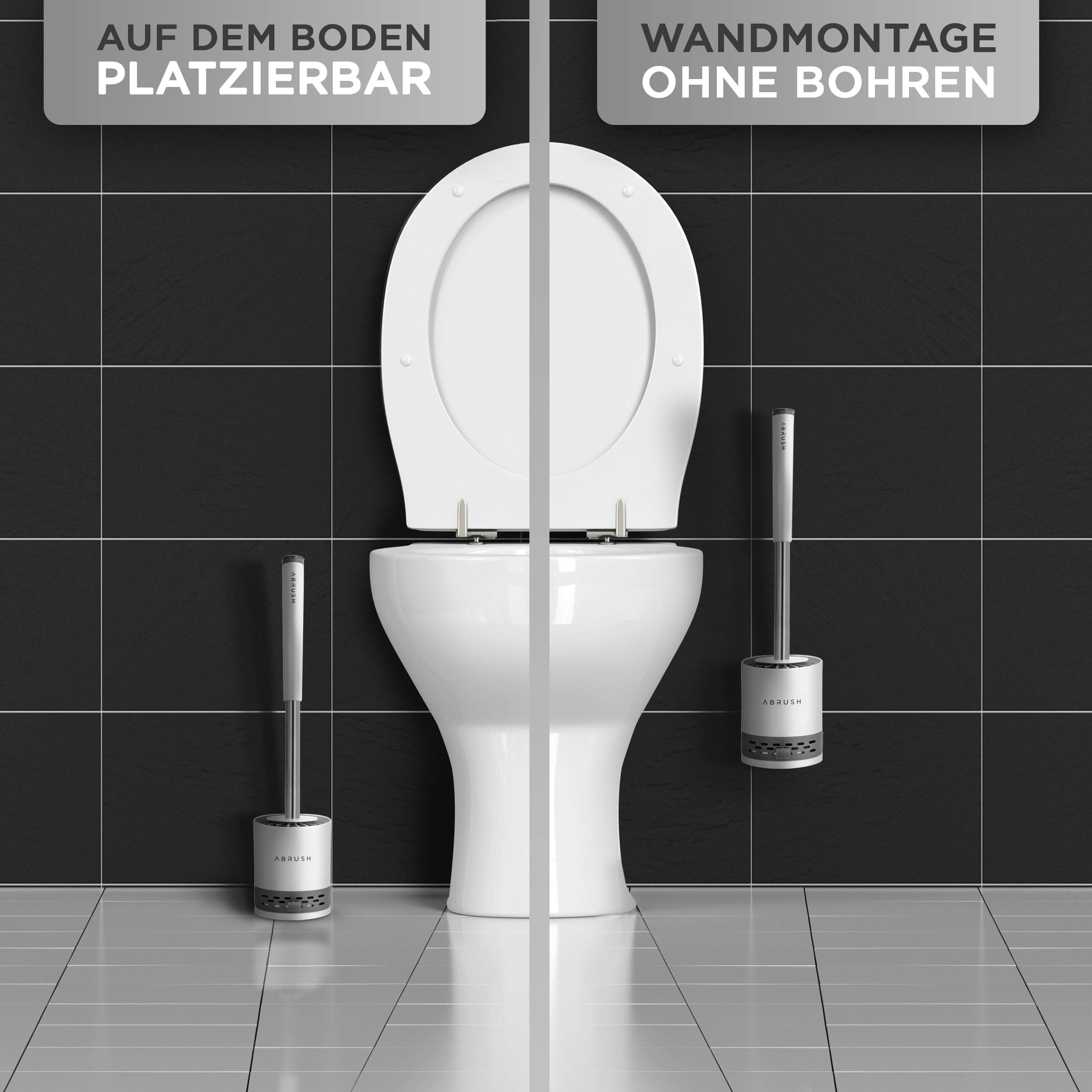 Abrush hochwertige WC Bürste aus Silikon - Premium Klobürste für eine saubere und hygienische Toilette - Toilettenbürstenhalter in weiß/grau mit Wandhalterung