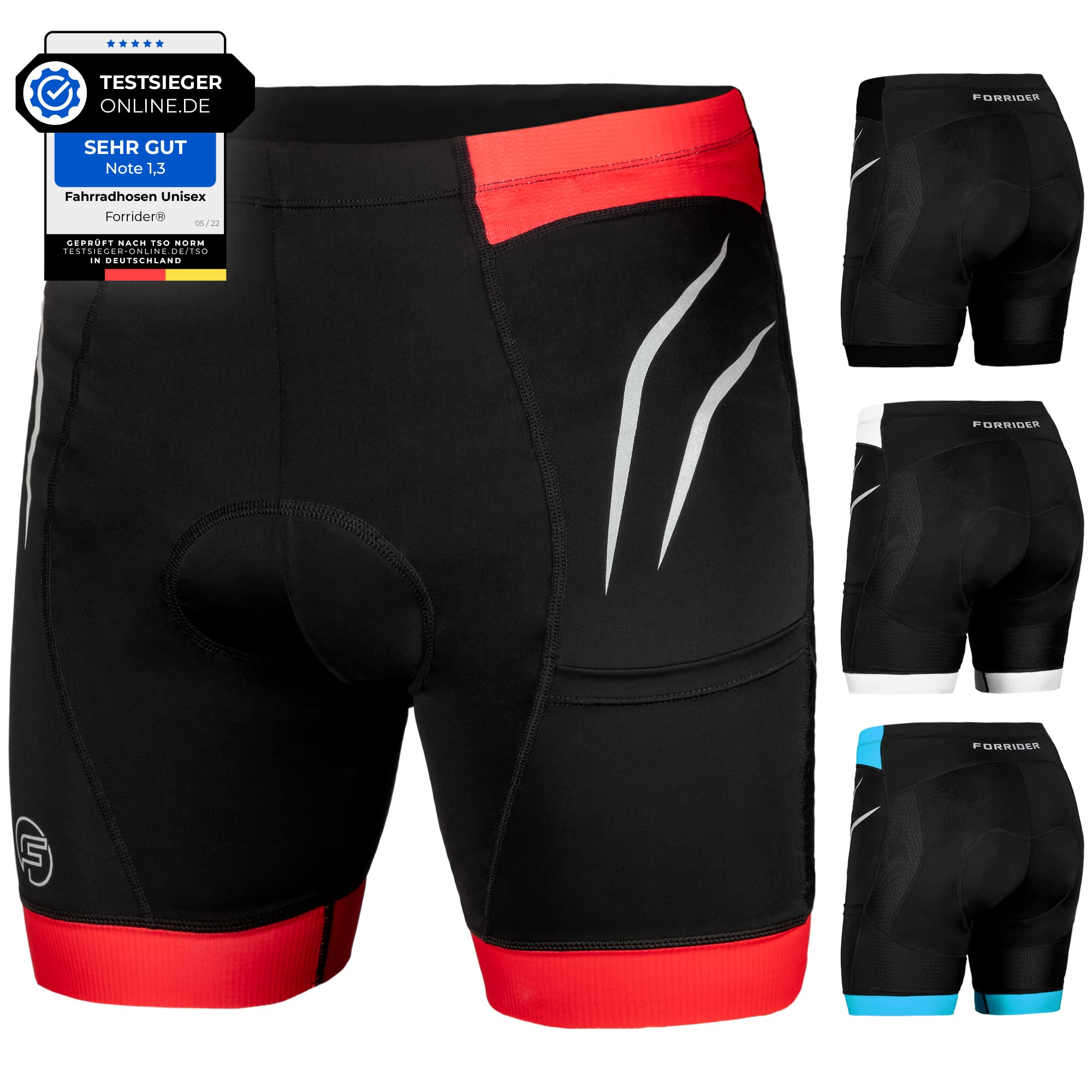 Forrider Fahrradhose Gepolstere Radlerhose für Herren Frauen Fahrrad Hose mit 4D Sitzpolster (Race Red, S)