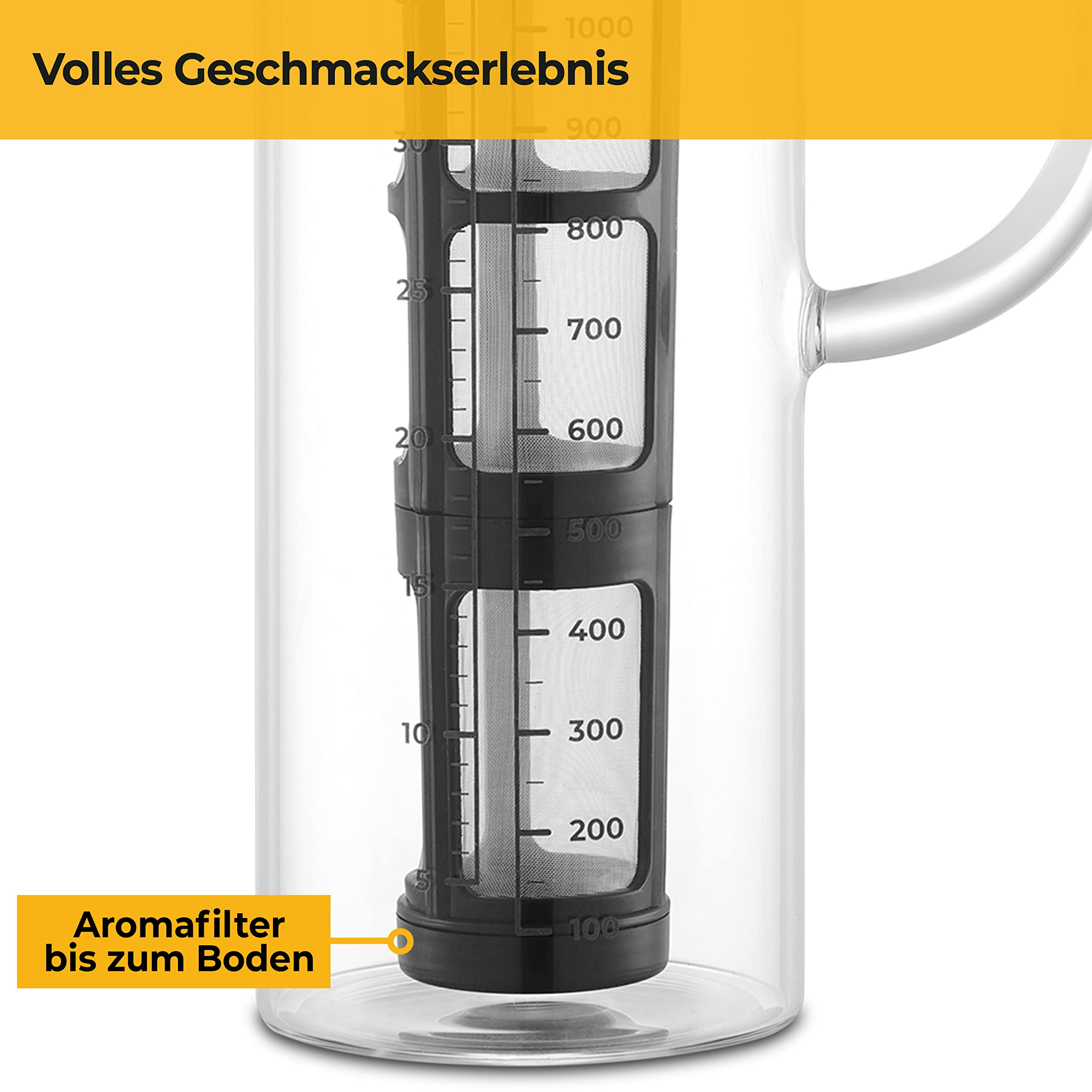 SILBERTHAL Kaffeebereiter Glas 1.3l - Cold Brew Coffee Maker mit Filter für kaltgebrühten Kaffee oder Eistee