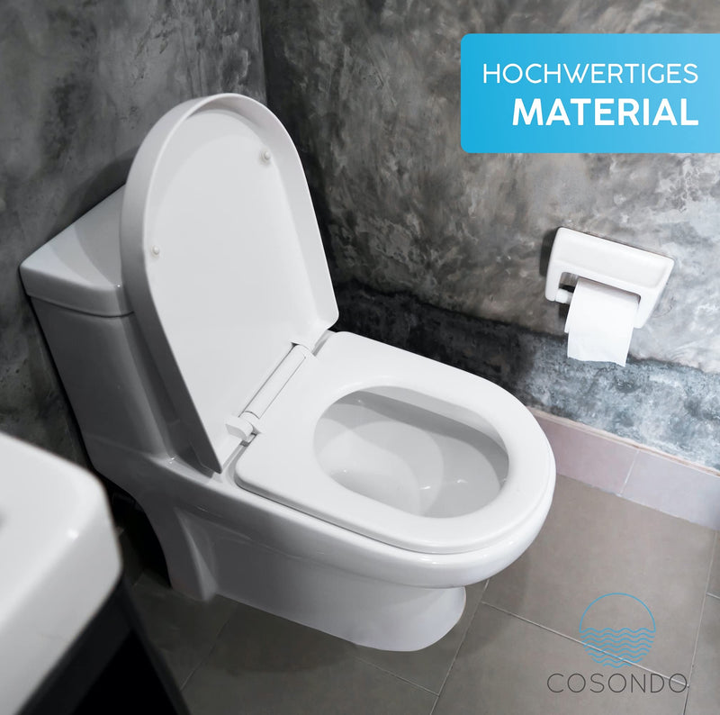 Cosondo PREMIUM Toilettendeckel - WC Sitz mit Absenkautomatik - Klodeckel D-Form weiß - Hochwertige Klobrille - Toilettensitz Klo Deckel abnehmbar - Einfache Reinigung - Toilettenbrille Duroplast