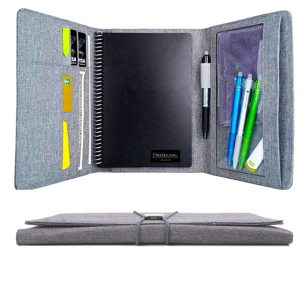 Dreiklang - be smart Set wiederbeschreibbarer Notizblock A5 in Schutz Hülle Folio als Organizer, Tasche mit Innenfach, Handyfach, Kartenfächer, Stiftschlaufe, kompatibel mit Rocketbook Fusion