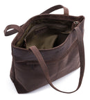 Leabags Leder Handtasche Damen I Premium Echtleder Schultertasche I Damen Henkeltasche I Damentasche I Tragetasche für Arbeit Uni Schule Freizeit I 32 x 32 x 10 cm I Nature Dunkelbraun