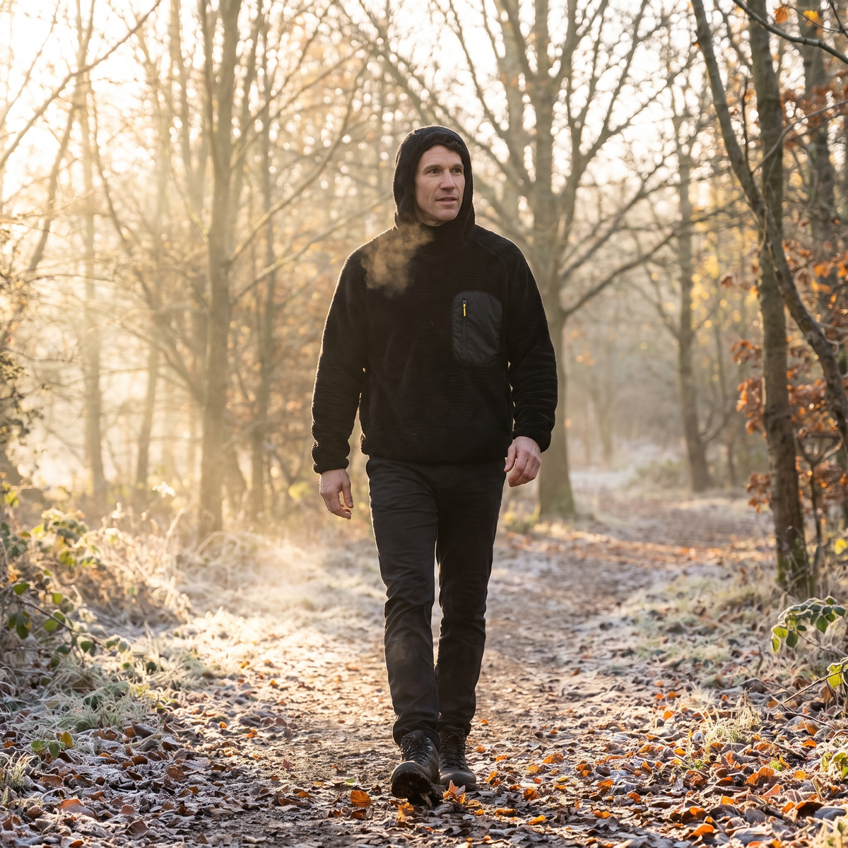 Fleece-Hoodie – Sherpa-Pullover mit Kapuze und Reißverschlusstasche